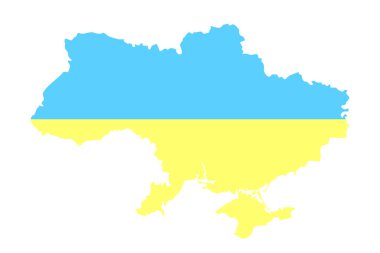 Ukrayna 'nın mavi ve sarı renkli silueti haritası şeffaf bir arkaplanda izole edildi. Vektör illüstrasyonu.