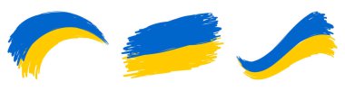 Ukrayna bayrakları şeffaf arkaplanda izole edilmiş fırça darbeleri seti. Ukrayna 'nın Bağımsızlık Günü ya da Barış Günü için mükemmel. Vektör illüstrasyonu.