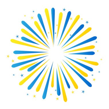 Ukrayna 'da ya da Bağımsızlık Günü Ukrayna' da Barış Günü kutlamaları. Mavi ve sarı havai fişekler şeffaf bir arka planda izole edildi. Vektör illüstrasyonu.