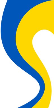 Şeffaf bir arkaplanda dikey Ukrayna bayrağı dalgalanıyor. Ukrayna Bağımsızlık Günü için soyut bir hikaye. Vektör illüstrasyonu.