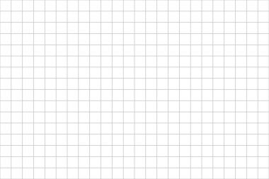 Şeffaf bir arka planda ince gri çizgileri olan minimalist, pürüzsüz ızgara deseni. Beyaz arka planda tam sayfa kare ızgara. Boş defter sayfası. Vektör illüstrasyonu.