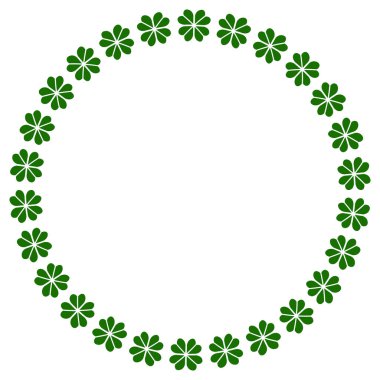 Soyut yeşil yonca yapraklarından oluşan yuvarlak çerçeve şeffaf bir arkaplanda izole edilmiş. Aziz Patrick Günü tasarımları ve tatil süslemeleri için mükemmel. Yüksek çözünürlüklü vektör çizimi.
