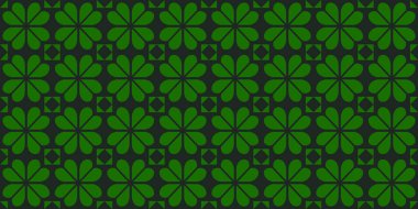 Soyut yeşil yonca yaprakları ve koyu bir arka planda kusursuz bir desen. Aziz Patrick Günü tasarımları ve dekorasyonları için mükemmel. Kumaş, tekstil, ambalaj kağıdı vs. için yüksek çözünürlüklü vektör.