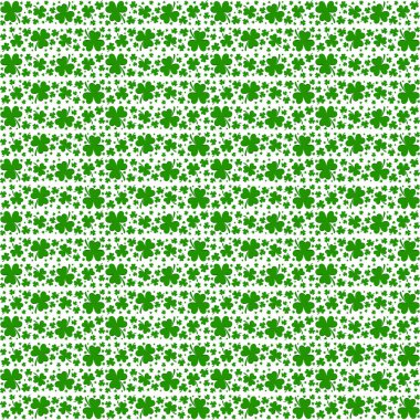 Şeffaf bir arka planda küçük yeşil yonca yaprakları olan kusursuz bir desen. Aziz Patrick Günü tasarımları ve dekorasyonları için mükemmel. Paket kağıdı, kumaş, tekstil ve benzeri şeyler için yüksek çözünürlüklü vektör