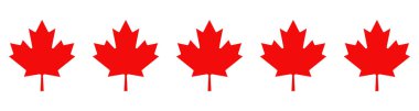 Kanada 'nın 5 resmi kırmızı akçaağaç yapraklı pankartı saydam bir arka planda tek sıra halinde dizilmiş. Kanada Günü, ulusal kutlamalar ve vatansever tasarımlar için mükemmel. Vektör illüstrasyonu.