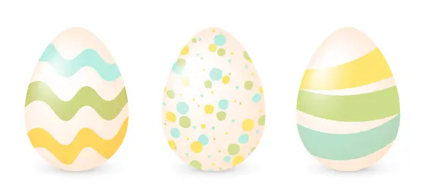 Pastel renklerle boyanmış, şeffaf arkaplanda izole edilmiş dekoratif Paskalya yumurtaları koleksiyonu. Dalgalı, noktalı ve çizgili paskalya yumurtaları. Paskalya kutlamaları için en iyisi. Vektör illüstrasyonu.