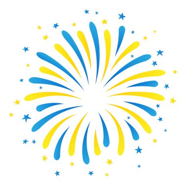 Şeffaf bir arkaplanda mavi ve sarı renkte havai fişek patlaması. Ukrayna 'da Barış Günü, Bağımsızlık Günü ve Ukrayna' daki diğer ulusal tatiller için vektör illüstrasyonu.