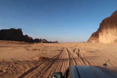 Exploring the Wadi Rum desert with a off-road vehicle, Jordan 2021