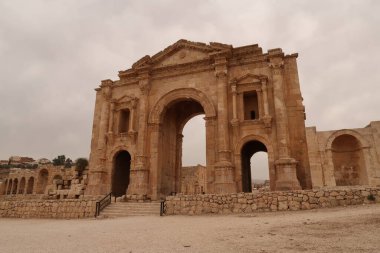 The arch of Hadrian, entrance gate to the ancient site of Gerasa, Jerash, Jordan 2021