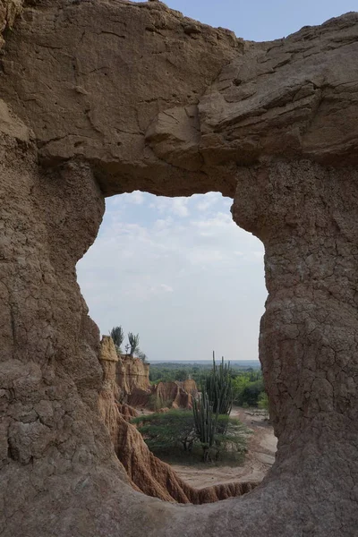 Natural window shape in a rock formation in the Tatacoa Desert, Desierto de la Tatacoa, Colombia 2020