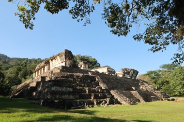 Palacio Sarayı 'na çıkan merdiven Palenque, Meksika 2022 arkeolojik alanında.
