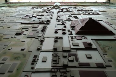 Teotihuacan arkeolojik sahasının 3D Yardım Minyatür Modeli, Mexico City, Teotihuacana 'daki Museo de Sitio / Museo de la Cultura' da sergilenmektedir. Nisan 2022