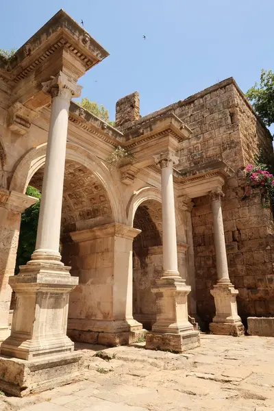 stock image The impressive Hadrians Gate, famous ancient roman landmark in Antalya, Turkey 2022