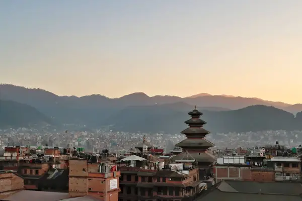 Stock image Skyline, cityscape of Bhaktapur at sunset, the Nyatapola Temple in the foreground, Bhaktapur, Nepal 2022