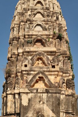 Merkez, Wat Si Sawai, Wat Sri Sawai Tapınağı 'ndaki prasat, özenle hazırlanmış sıva, detay, tarihi park, arkeolojik alan, Tayland, Sukhothai' nin antik kalıntıları, 2023