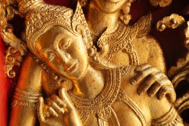 Cenaze evinin kapısı, cenaze evinin kapısı, cenaze arabası evi, Wat Xieng Thong, Vat Xiengthong Tapınağı, Luang Prabang, Laos 2023