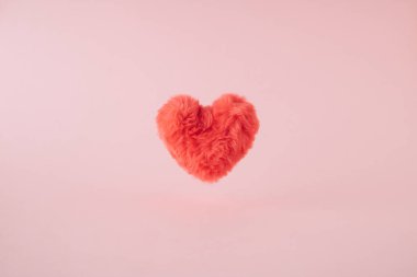 Pembe pofuduk kabarık kalp, pastel arkaplandan yükseliyor..