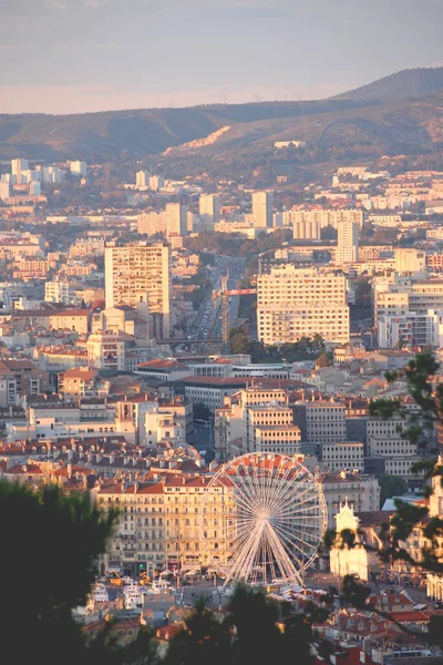 Panoramautsikt Från Toppen Stad Solnedgången Med Attraktiva Färger — Stockfoto