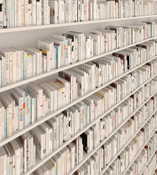 Primer Plano Los Libros Una Biblioteca Estantes Sobre Fondo Desenfocado — Foto de Stock