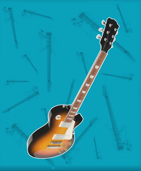抽象的な白を背景に上から見たカラフルなギター 要約音楽的イメージ ギター中毒者のための理想的な プロのギタリスト 音楽バンドのギター教師やギタリスト 楽器や楽器を販売している音楽プロデューサーなら — ストック写真
