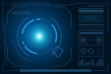Bilim kurgu fütüristik kullanıcı arayüzü, HUD, Teknoloji soyut arkaplan, Vektör illüstrasyonu.