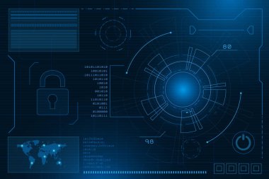 Bilim kurgu fütüristik kullanıcı arayüzü, HUD, Teknoloji soyut arkaplan, Vektör illüstrasyonu.