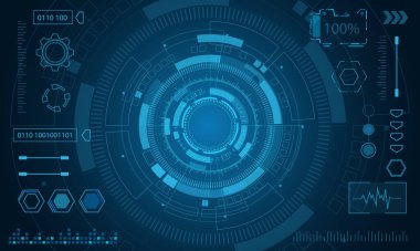 Bilim kurgu fütüristik kullanıcı arayüzü, HUD, Teknoloji soyut arkaplan, Vektör illüstrasyonu.