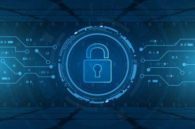 Siber güvenlik teknolojisi konsepti, Kalkan Anahtar Deliği simgesi, kişisel veri , 