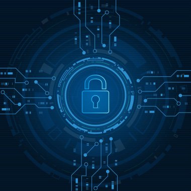 Siber güvenlik teknolojisi konsepti, Kalkan Anahtar Deliği simgesi, kişisel veri , 