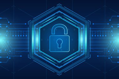 Siber güvenlik teknolojisi konsepti, Kalkan Anahtar Deliği simgesi, kişisel veri , 