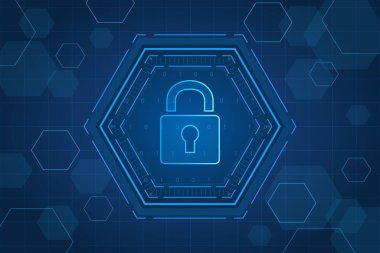 Siber güvenlik teknolojisi konsepti, Kalkan Anahtar Deliği simgesi, kişisel veri , 