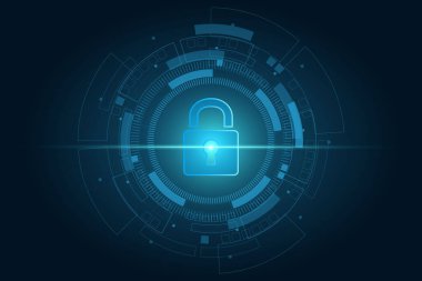 Siber güvenlik teknolojisi konsepti, Kalkan Anahtar Deliği simgesi, kişisel veri , 