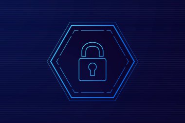 Siber güvenlik teknolojisi konsepti, Kalkan Anahtar Deliği simgesi, kişisel veri , 