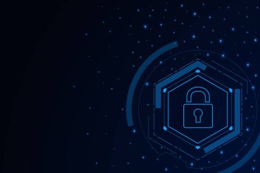 Siber güvenlik teknolojisi konsepti, Kalkan Anahtar Deliği simgesi, kişisel veri , 