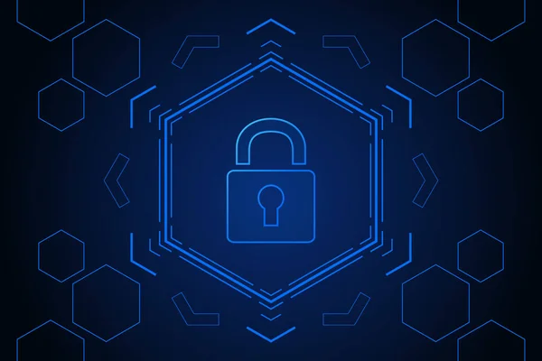 Konsep Teknologi Keamanan Cyber Shield Dengan Ikon Lubang Kunci Data - Stok Vektor
