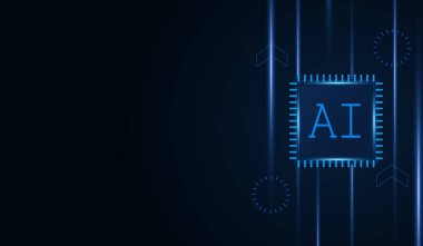 Yapay Zeka, devre kartında yapay zeka çipi, fütürist teknoloji konsepti.