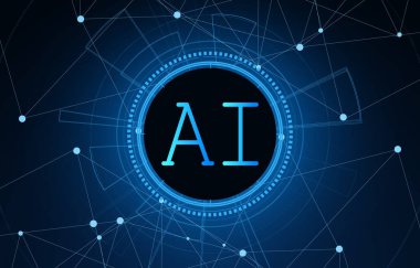 Yapay Zeka, devre kartında yapay zeka çipi, fütürist teknoloji konsepti.