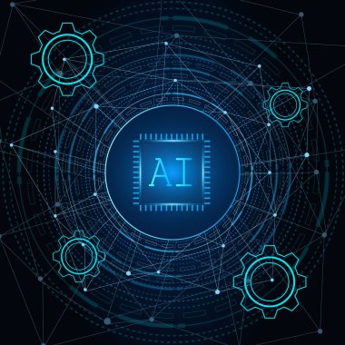 Yapay Zeka, devre kartında yapay zeka çipi, fütürist teknoloji konsepti.