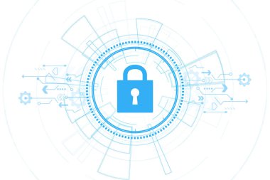 Siber güvenlik teknolojisi konsepti, Kalkan Anahtar Deliği simgesi, kişisel veriler, vektör illüstrasyonu