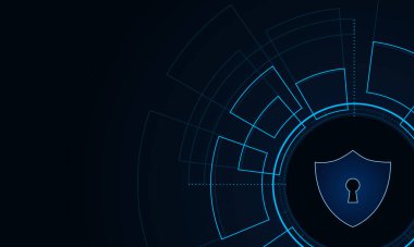 Siber güvenlik teknolojisi konsepti, Kalkan Anahtar Deliği simgesi, kişisel veriler, vektör illüstrasyonu