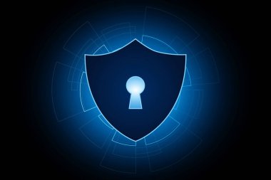 Siber güvenlik teknolojisi konsepti, Kalkan Anahtar Deliği simgesi, kişisel veriler, vektör illüstrasyonu