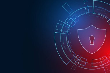 Siber güvenlik teknolojisi konsepti, Kalkan Anahtar Deliği simgesi, kişisel veriler, vektör illüstrasyonu