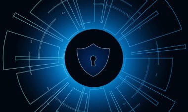 Siber güvenlik teknolojisi konsepti, Kalkan Anahtar Deliği simgesi, kişisel veriler, vektör illüstrasyonu