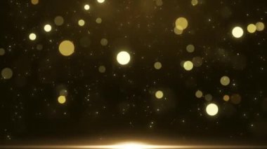 Gold lights rays stage scene for award winning event, abstract particle glitter