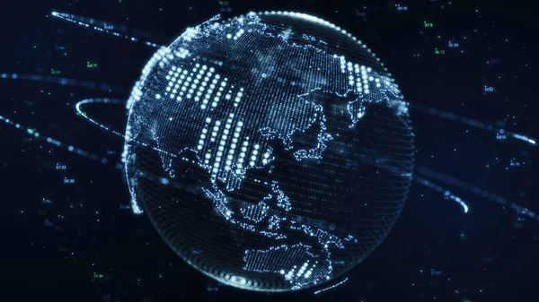 Planet Jorden Världskarta Roterande Rörelse Grafisk Framtida Teknik Affärsidé — Stockfoto