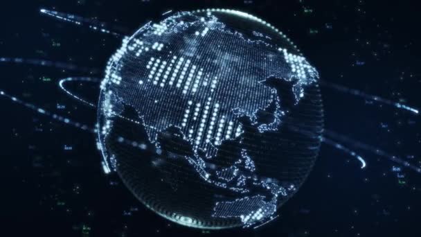 Planeta Tierra Mapa Del Mundo Rotativo Movimiento Gráfico Futuro Concepto — Vídeo de stock