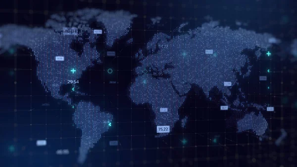 Digital World Map Темно Синя Голограма Фонова Бізнес Технологія Концепція — стокове фото
