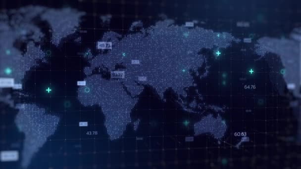 Ψηφιακός Παγκόσμιος Χάρτης Σκούρο Μπλε Ολόγραμμα Ιστορικό Επιχειρηματική Και Τεχνολογική — Αρχείο Βίντεο