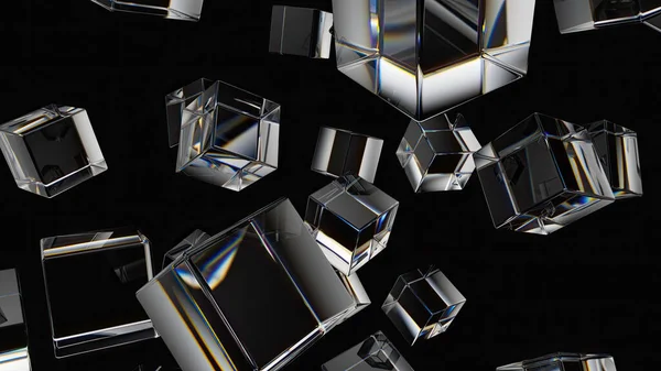 Динамічні Скляні Кубики Обертаються Руху Камери Корпоративна Концепція Абстрактний Фон — стокове фото