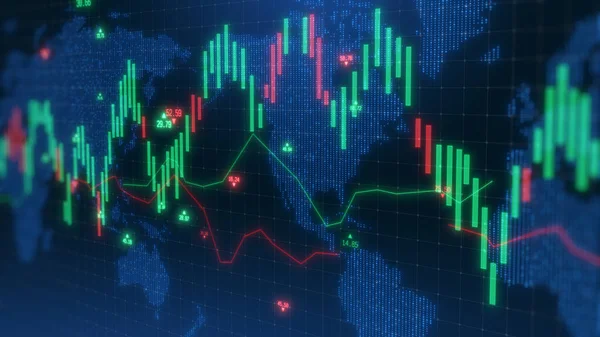 股票市场商业概念 摘要背景 烛台指标和数字运行蓝色主题 — 图库照片